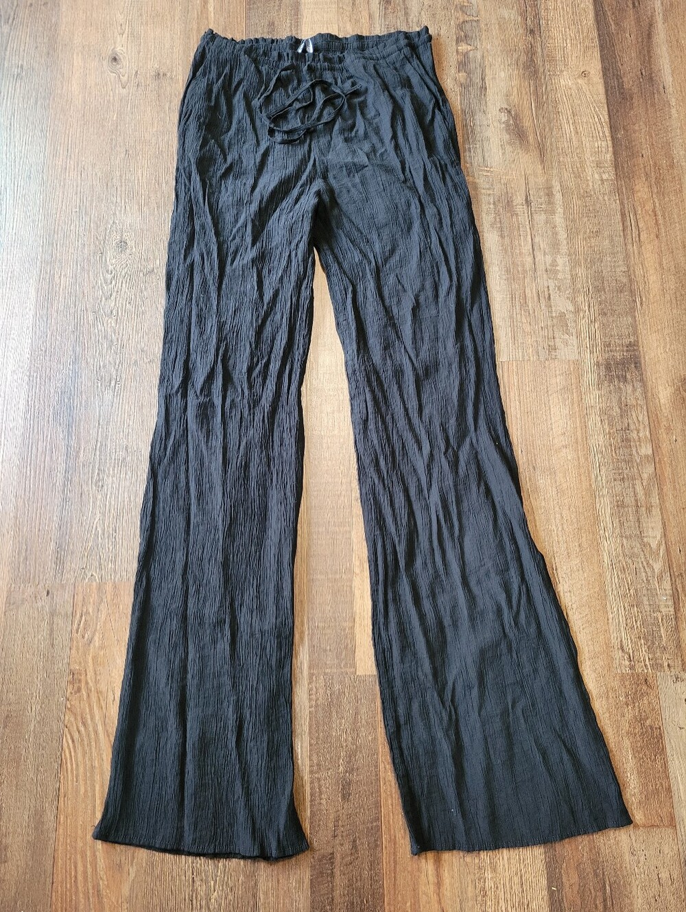 Zara Black Crinkle Gauzy Lightweight Adjustable Waist Casual Beach Pants